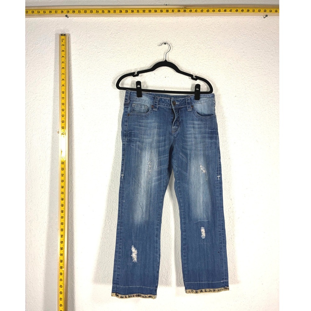 Cowgirl Tuff Blue Leopard Distressed Jeans Womens 30 Western Trim